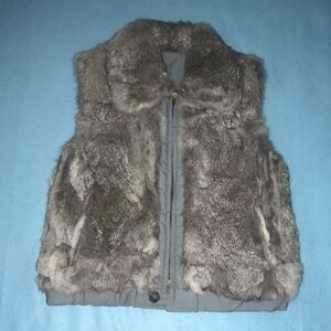 𝅺Rabbit Fur reversible vest gray unbranded zipper closure pockets NEW size S/M
